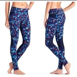 Athleta Women’s Sz L Blue Be Free Mesh Leggings Geometric Triangles Yoga Pants‎